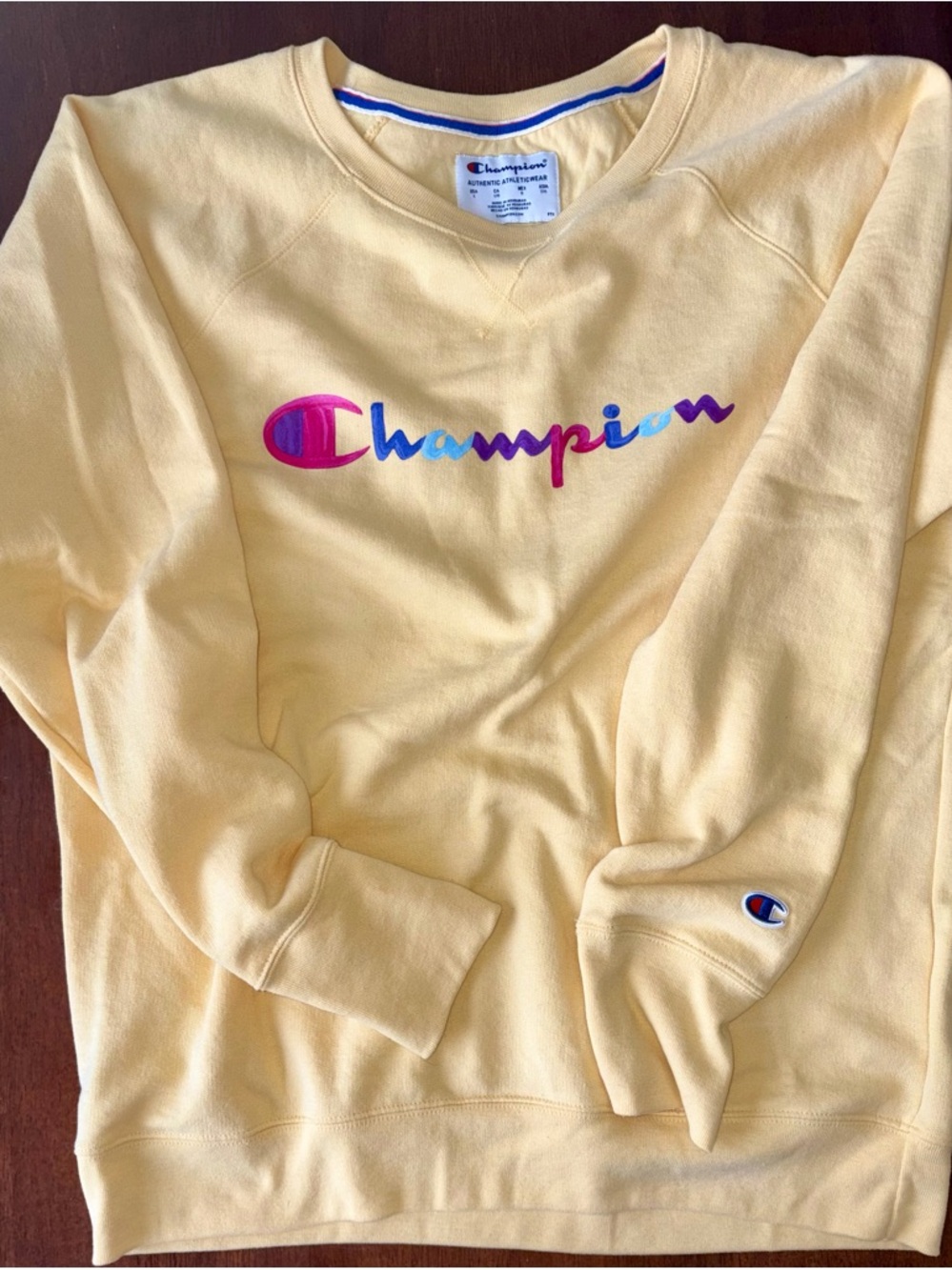Champion Yellow Crewneck with Red & Blue C Patch